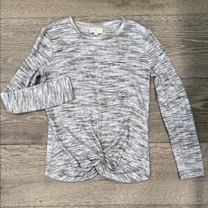 LOFT Heathered Gray Twist Front Long Sleeve Top